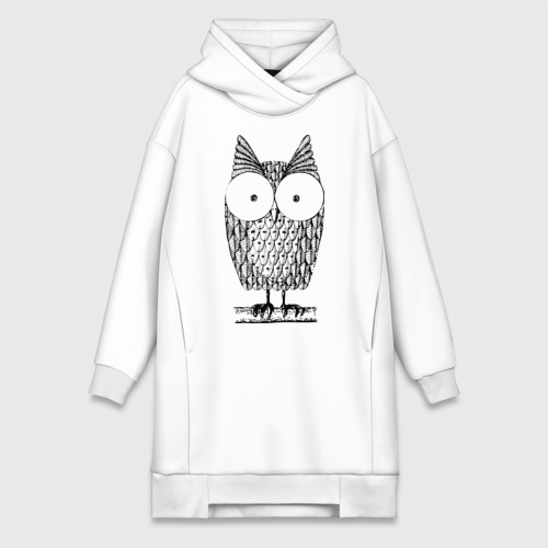 Платье-худи хлопок Owl grafic, цвет белый