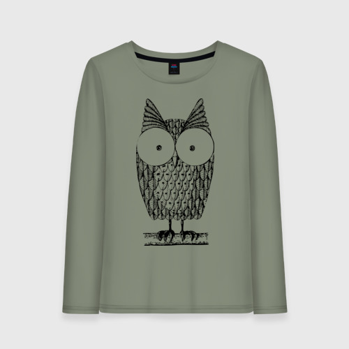 Женский лонгслив хлопок Owl grafic, цвет авокадо
