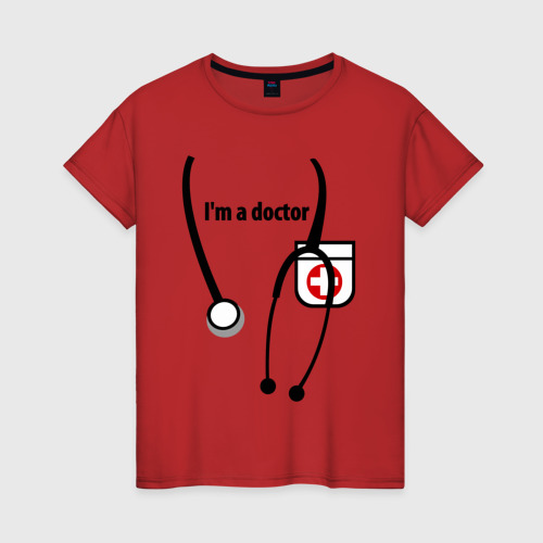 Женская футболка хлопок I m Doctor, цвет красный