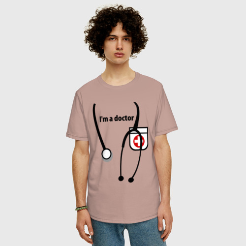 Мужская футболка хлопок Oversize I m Doctor, цвет пыльно-розовый - фото 3