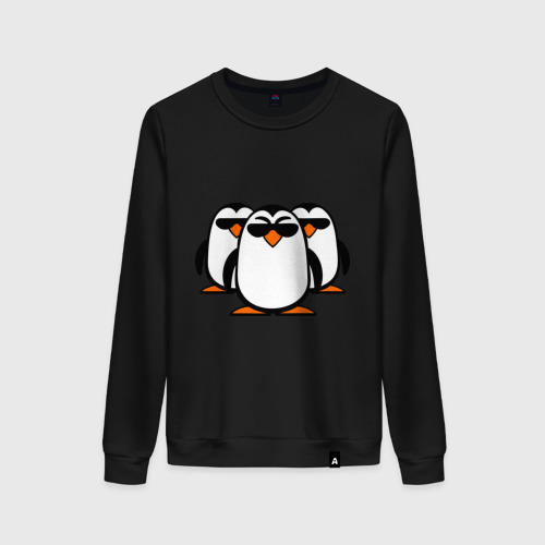 Женский свитшот хлопок Банда пингвинов, цвет черный