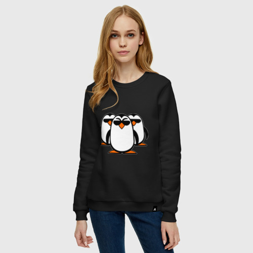 Женский свитшот хлопок Банда пингвинов, цвет черный - фото 3