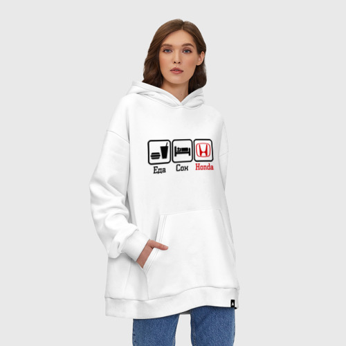 Худи SuperOversize хлопок Главное в жизни - еда, сон, Honda, цвет белый - фото 4