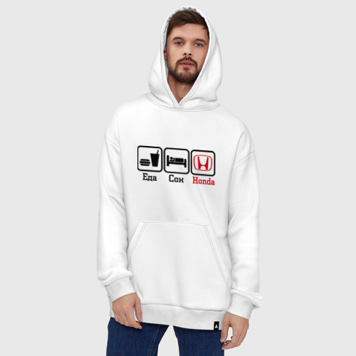 Худи SuperOversize хлопок Главное в жизни - еда, сон, Honda, цвет белый - фото 5