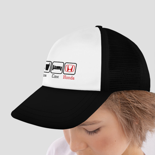 Детская кепка тракер Главное в жизни - еда, сон, Honda, цвет черный - фото 4