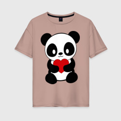 Женская футболка хлопок Oversize Пандочка с сердцем