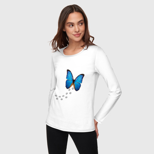 Женский лонгслив хлопок Реалистичная бабочка, цвет белый - фото 3