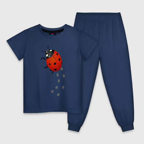 Детская пижама хлопок Реалистичная божья коровка, цвет темно-синий