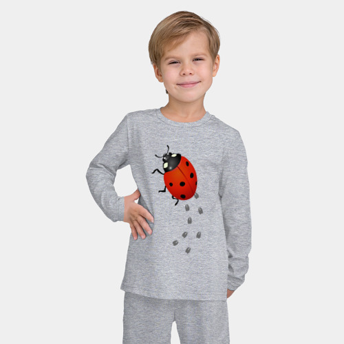 Детская пижама с лонгсливом хлопок Реалистичная божья коровка, цвет меланж - фото 3