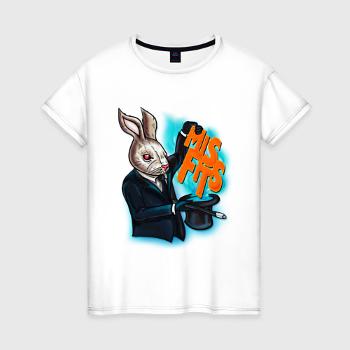 Женская футболка хлопок Кролик-психопат, цвет белый