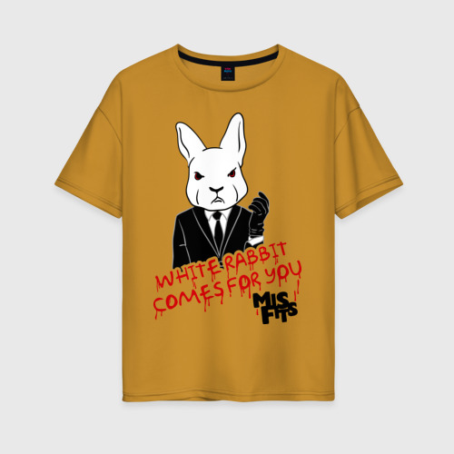 Женская футболка хлопок Oversize Rabbit Misfits, цвет горчичный