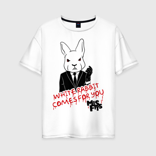 Женская футболка оверсайз из хлопка с принтом Rabbit Misfits, вид спереди №1