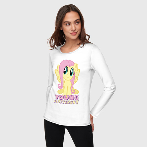 Женский лонгслив хлопок Young Fluttershy pink, цвет белый - фото 3