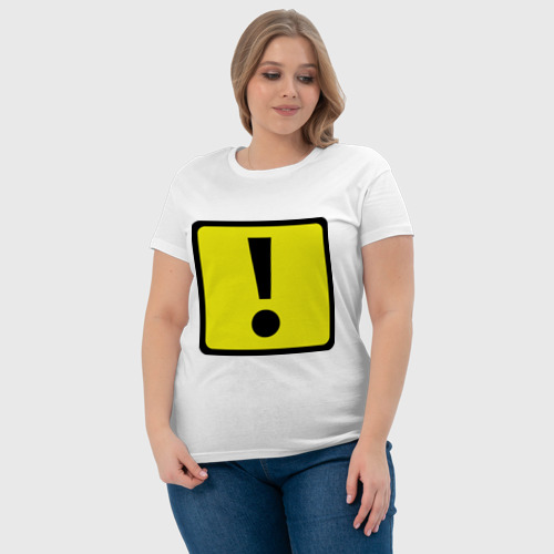 Женская футболка хлопок Дорожный восклицательный знак, цвет белый - фото 6