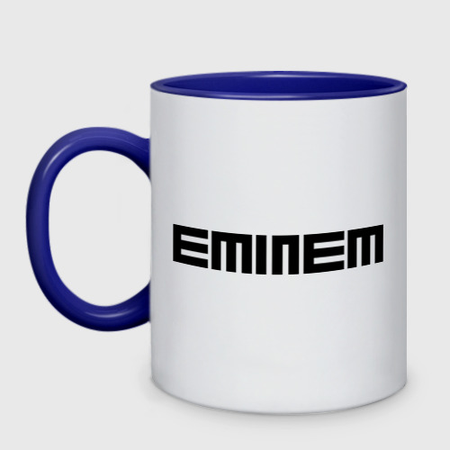 Кружка двухцветная Eminem black logo, цвет белый + синий