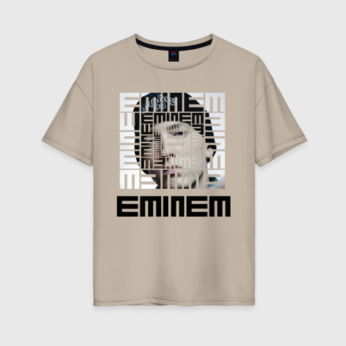 Женская футболка из хлопка оверсайз с принтом Eminem grey, вид спереди №1