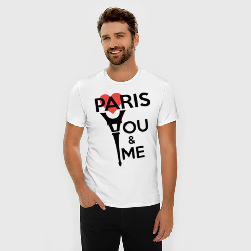 Мужская футболка хлопок Slim Paris. You and me. Red heart, цвет белый - фото 3