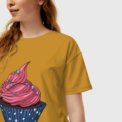 Женская футболка хлопок Oversize Eat me!, цвет горчичный - фото 3
