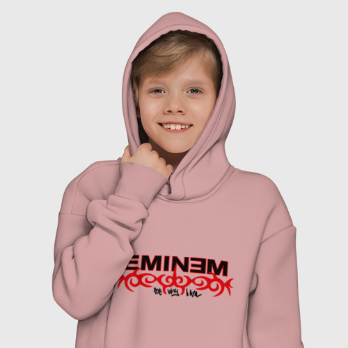 Детское худи Oversize хлопок Eminem узор, цвет пыльно-розовый - фото 12