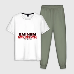 Мужская пижама с белой футболкой хлопок Eminem узор