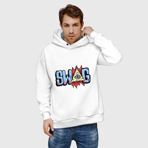 Мужское худи Oversize хлопок Глаз swag, цвет белый - фото 3