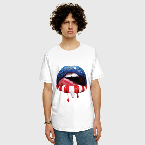 Мужская футболка хлопок Oversize American lips, цвет белый - фото 3