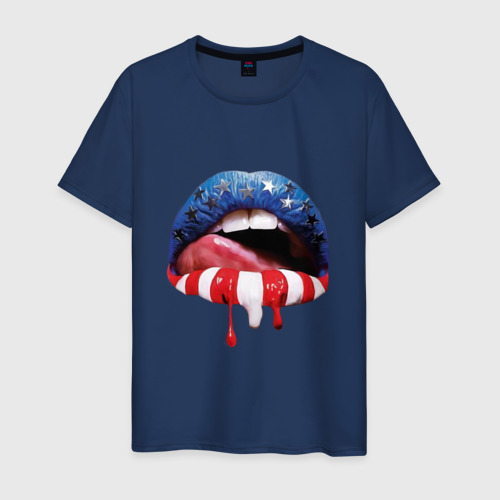 Мужская футболка хлопок American lips, цвет темно-синий
