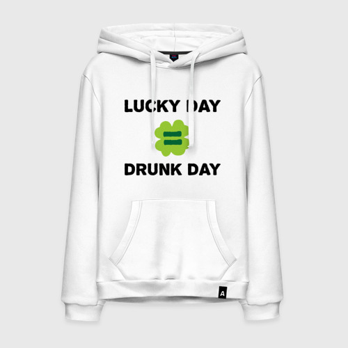 Мужская толстовка хлопок Lucky day = drunk day, цвет белый