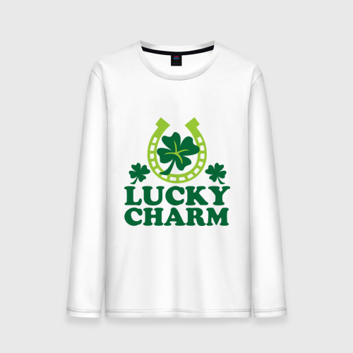 Мужской лонгслив хлопок Lucky charm - подкова, цвет белый