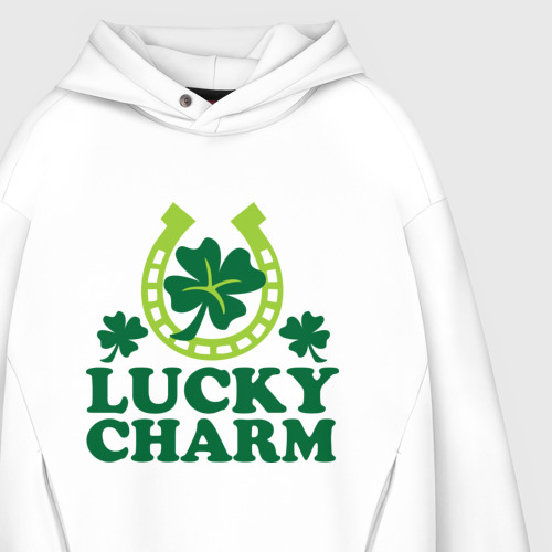 Мужское худи Oversize хлопок Lucky charm - подкова, цвет белый - фото 4