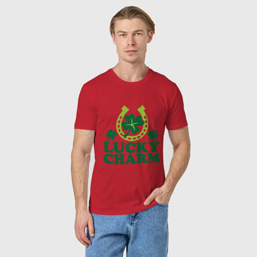 Мужская футболка хлопок Lucky charm - подкова, цвет красный - фото 3