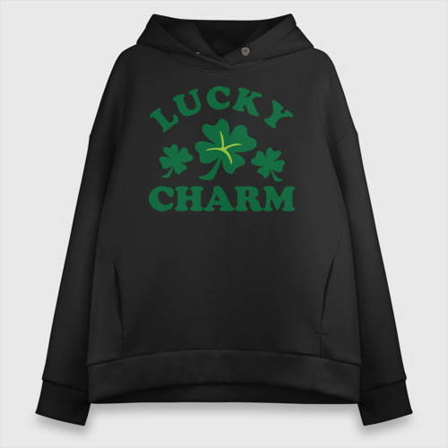 Женское худи Oversize хлопок Lucky charm - клевер, цвет черный