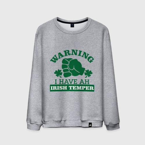 Мужской свитшот хлопок Warning! Irish temper, цвет меланж