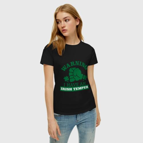 Женская футболка хлопок Warning! Irish temper, цвет черный - фото 3