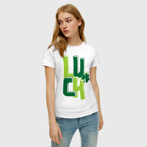 Женская футболка хлопок Luck, цвет белый - фото 3