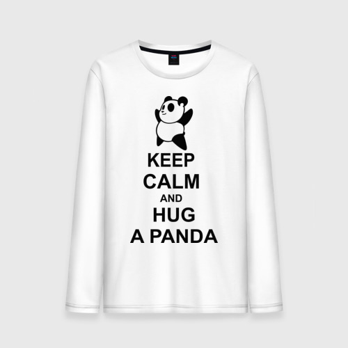 Мужской лонгслив хлопок Keep calm and hug a Panda, цвет белый