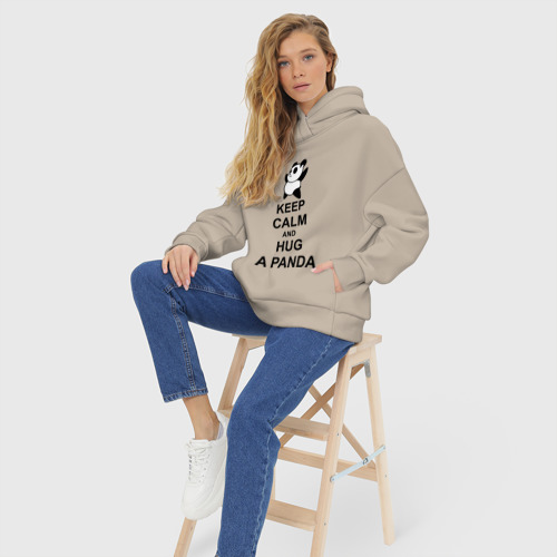 Женское худи Oversize хлопок Keep calm and hug a Panda, цвет миндальный - фото 7