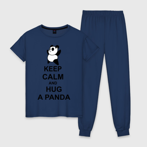 Женская пижама хлопок Keep calm and hug a Panda, цвет темно-синий