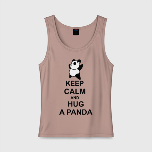 Женская майка хлопок Keep calm and hug a Panda, цвет пыльно-розовый