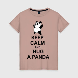 Женская футболка хлопок Keep calm and hug a Panda