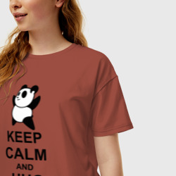 Женская футболка хлопок Oversize Keep calm and hug a Panda - фото 2