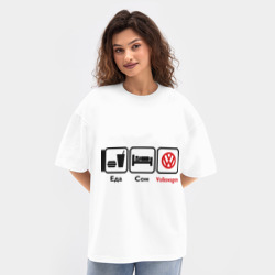 Женская футболка Oversize хлопок texturе Главное в жизни - еда, сон,Volkswagen - фото 2