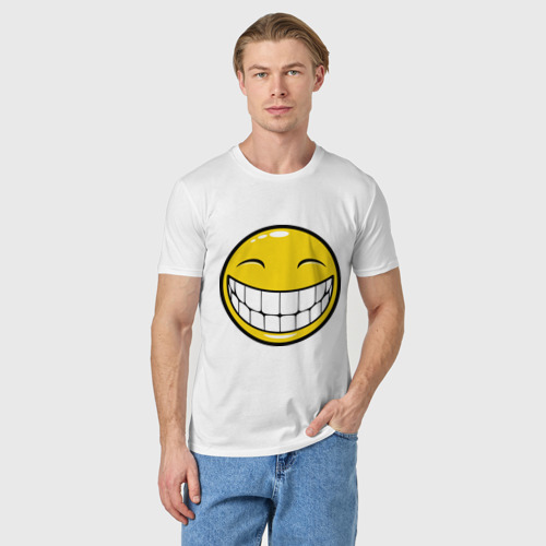 Мужская футболка хлопок Позитивный смайлик 2, цвет белый - фото 3