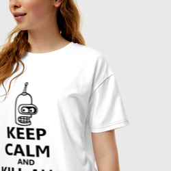 Женская футболка хлопок Oversize Keep calm and kill all humans - фото 2