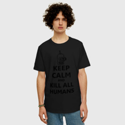 Мужская футболка хлопок Oversize Keep calm and kill all humans - фото 2