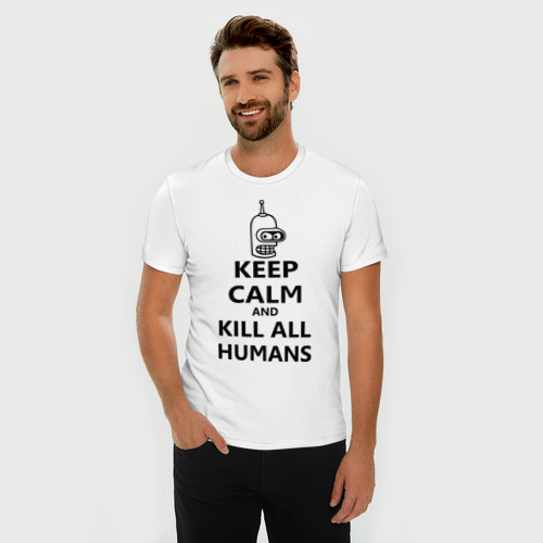 Мужская футболка хлопок Slim Keep calm and kill all humans, цвет белый - фото 3