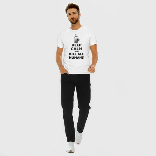 Мужская футболка хлопок Slim Keep calm and kill all humans, цвет белый - фото 5