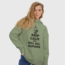 Женское худи Oversize хлопок Keep calm and kill all humans - фото 2