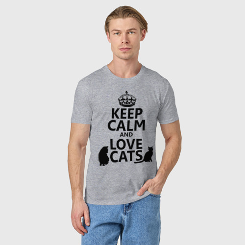 Мужская футболка хлопок Keep calm and love cats., цвет меланж - фото 3