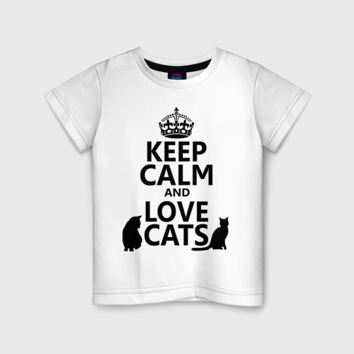 Детская футболка хлопок Keep calm and love cats., цвет белый